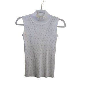 T Tahari NWT Ivory Gold Studded Ribbed Mock Neck Sleeveless Top Size XS